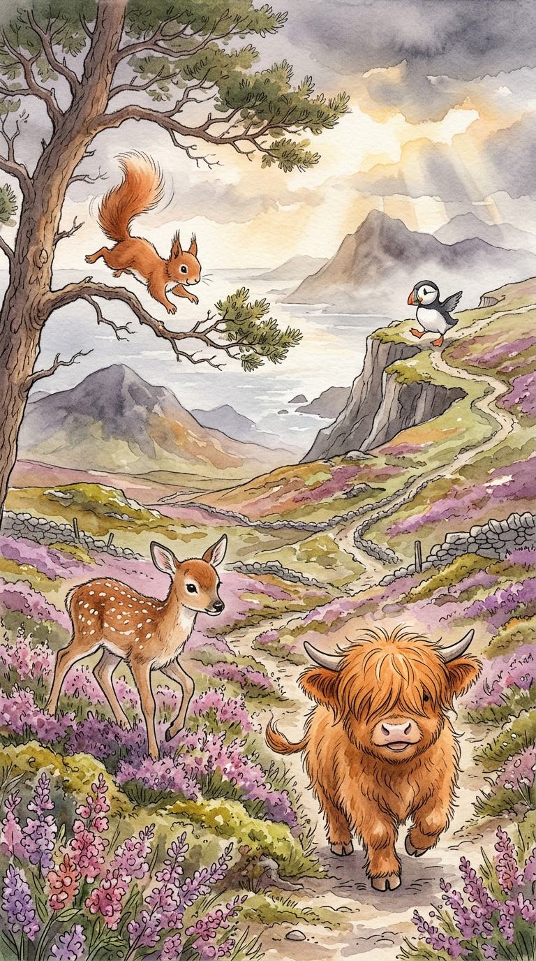 Scottish highlands with Highland cow