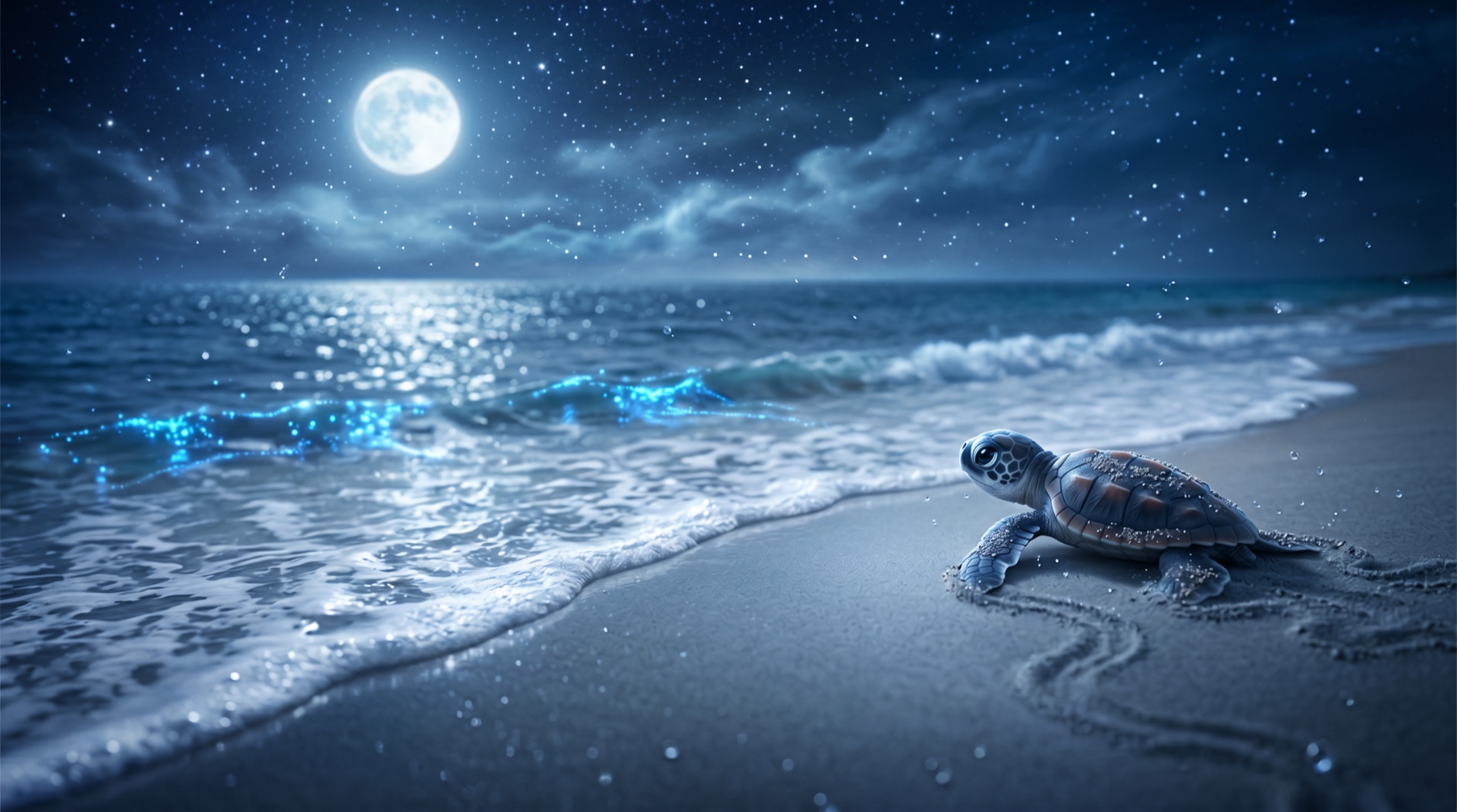Sea turtle swimming through crystal clear ocean